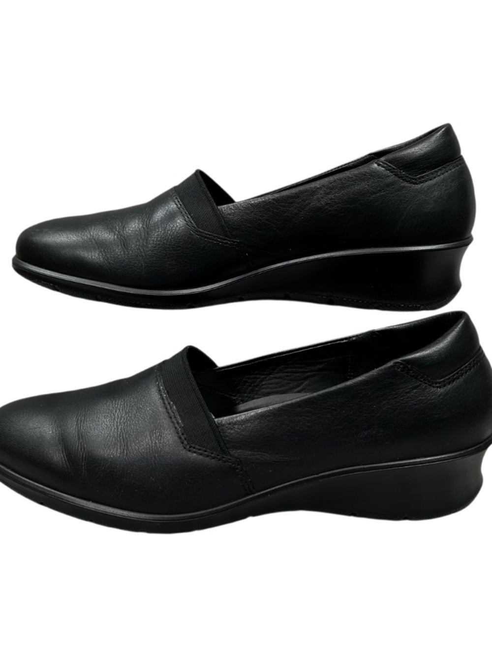 Ecco Felicia Black Leather Wedge Heel Slip-On Loafers Size 40